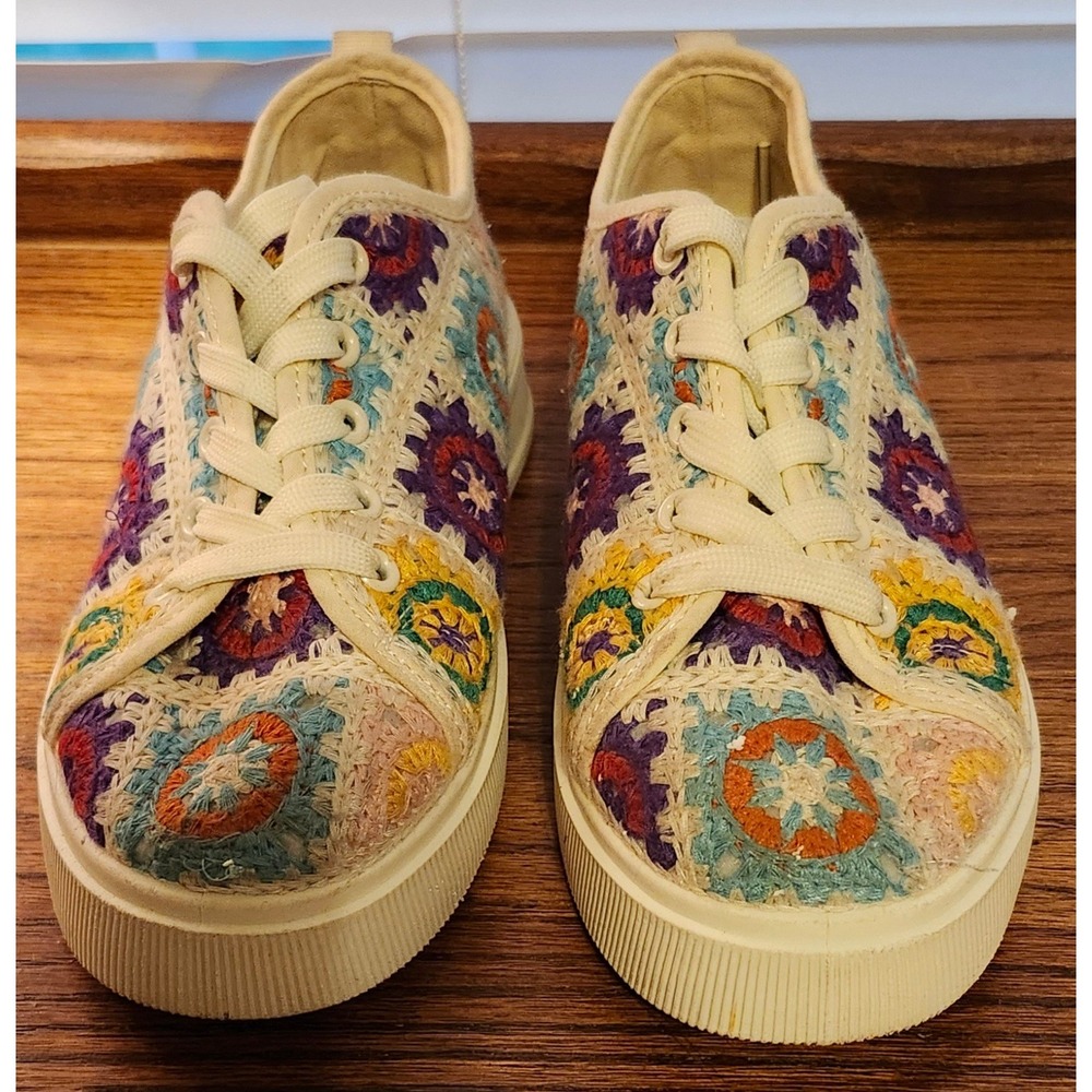 Mata Shoes Crochet Granny Square Platform Sneakers Multicolored Boho Womens 6